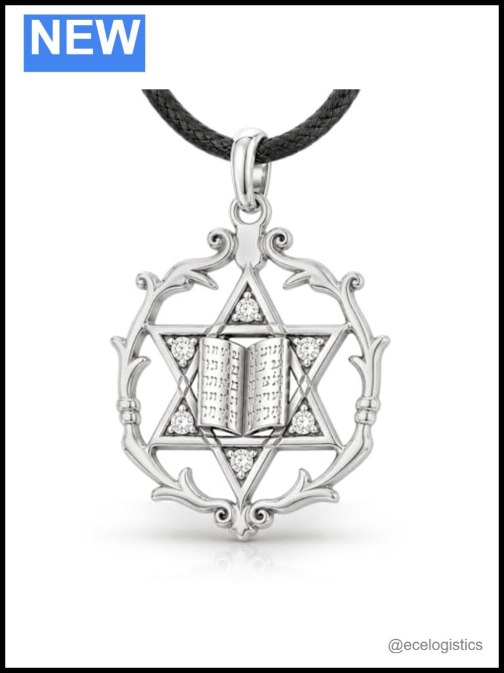 925 Sterling Silver Star of David Pendant Necklace with Torah Judaica